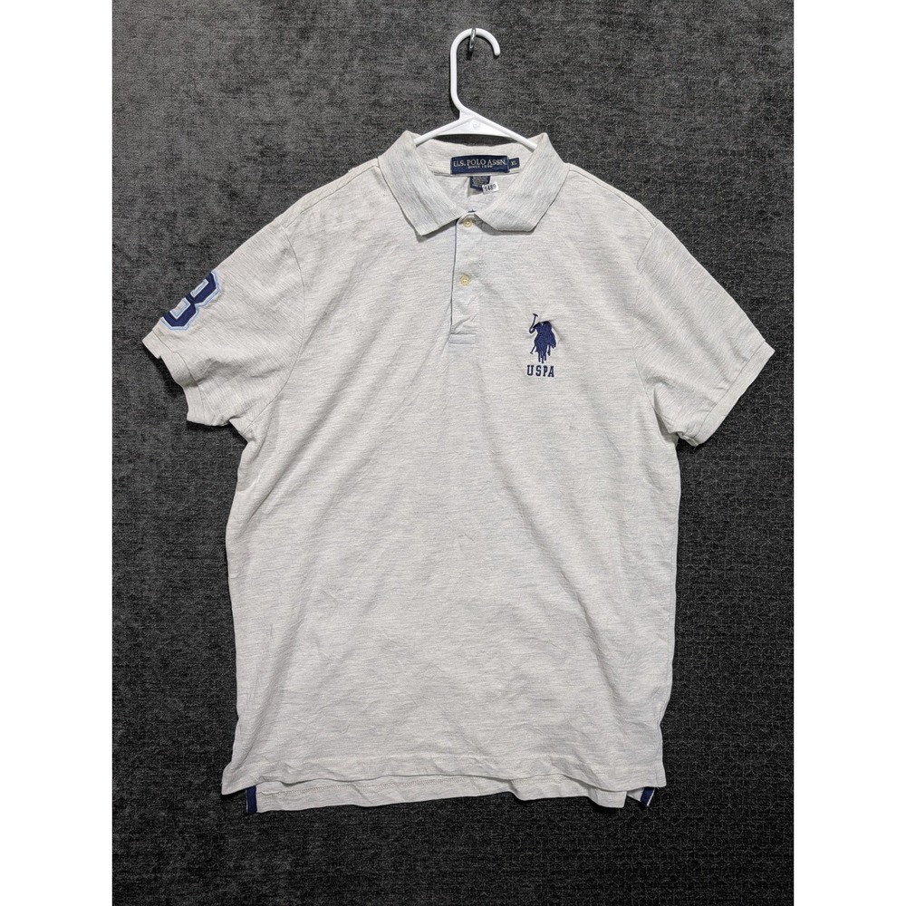 US Polo Assn Mens Gray Short Sleeve Slim Fit Polo Shirt Large Pony Logo XL 1489